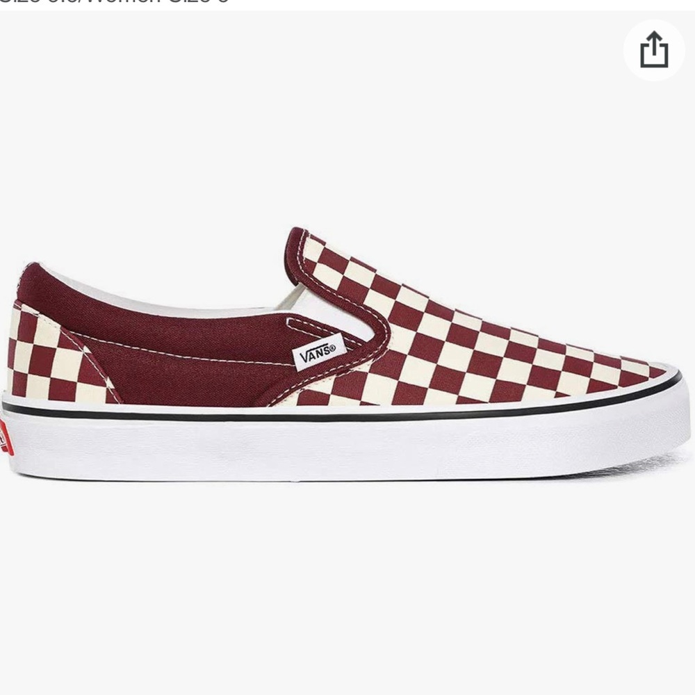 Vans Slip-On Checkerboard Sneakers in Maroon and Cream - Picture 4 of 10